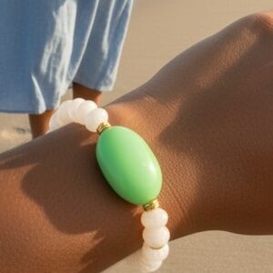HAND CRAFTED NATURAL CALCITE & AMAZONITE GEMSTONE STRETCH BRACELET
